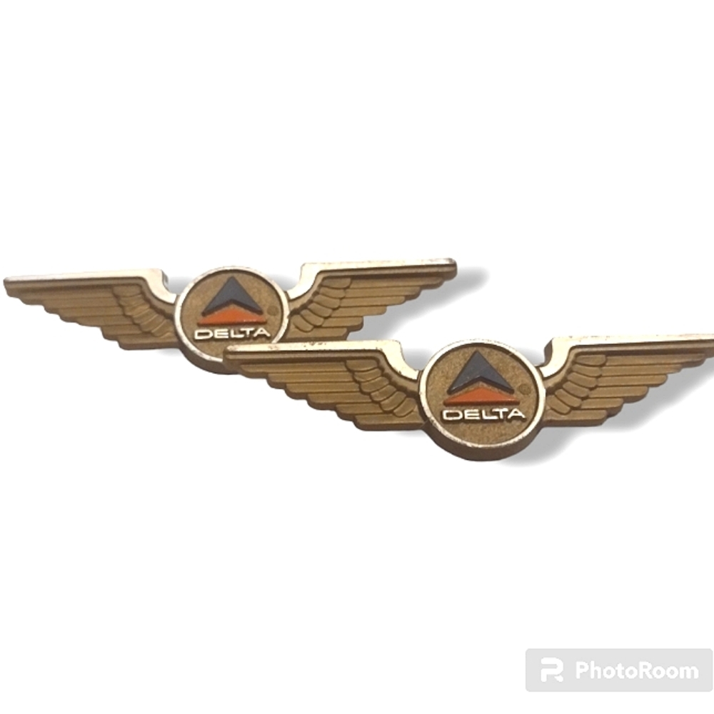 Pair of Vintage Plastic Delta Pilot Wings Lapel Pins